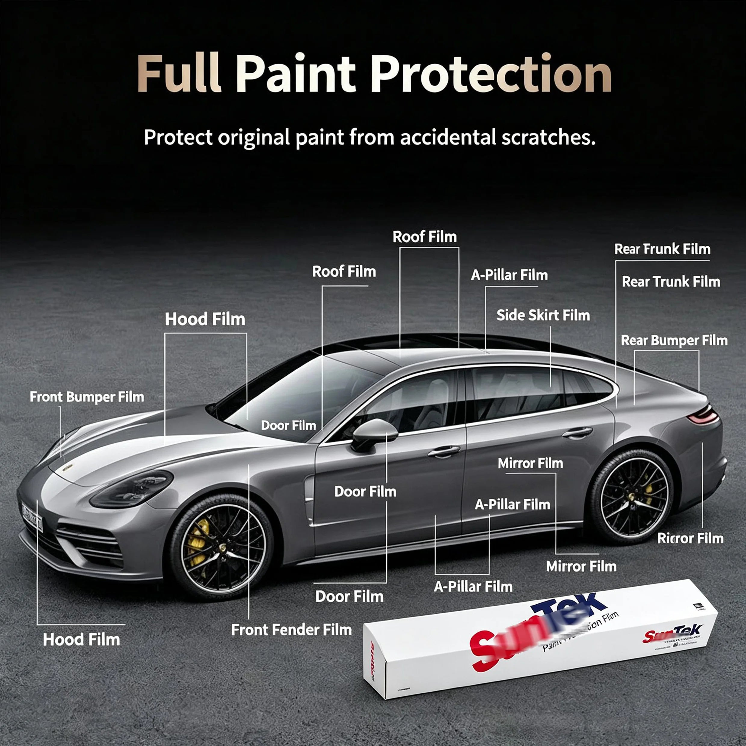 فيلم حماية طلاء السيارة Suntek PPF TPU 7.5mil Luxury Dual Protection HD غير مرئي ذاتي الشفاء غير مصفر بضمان 10 سنوات