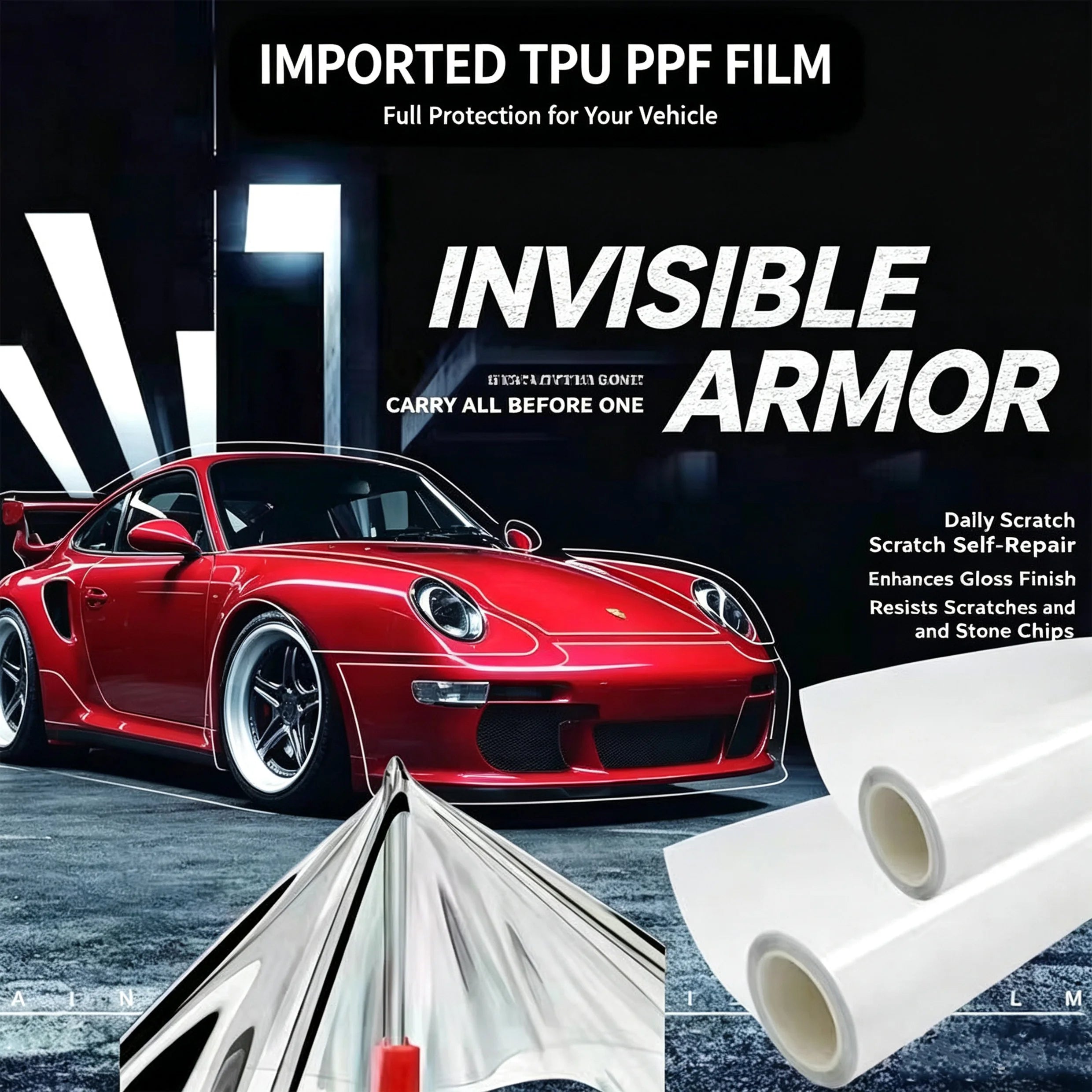 شفافية فائقة اللمعان من أفلام Suntek، مضاد للاصفرار، ذاتي الشفاء بضمان 10 سنوات من Suntek Ultra PPF الأمريكية ومقاومة عالية للماء.