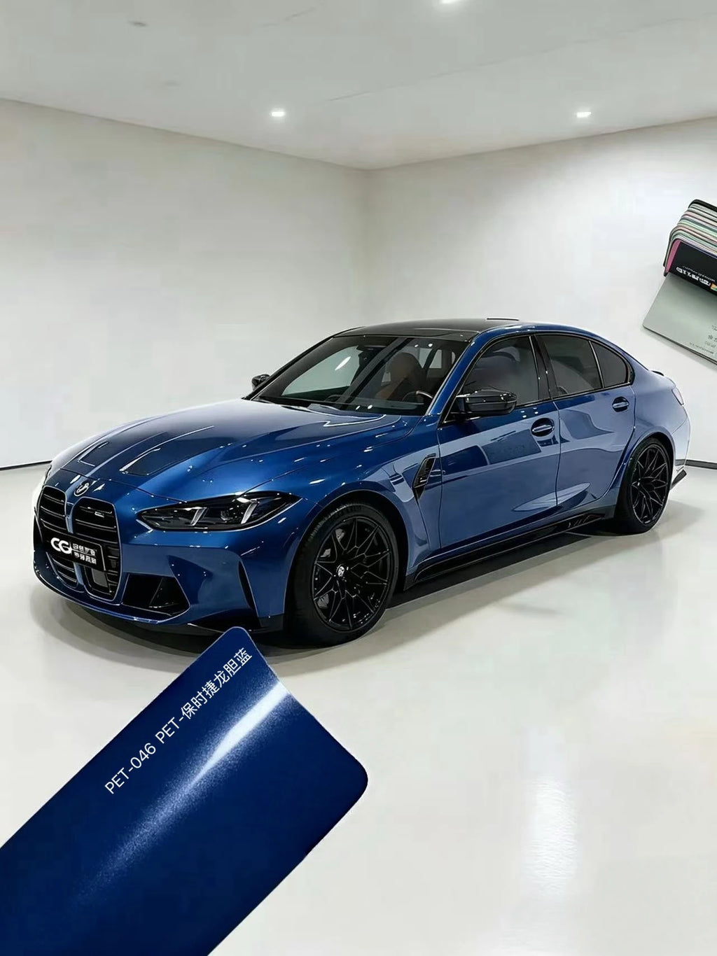 PET Porsche Gentian Blue Metallic Car Wrap Film, OEM Color Match PET Vinyl for Porsche Cayenne Macan, High Gloss Weatherproof