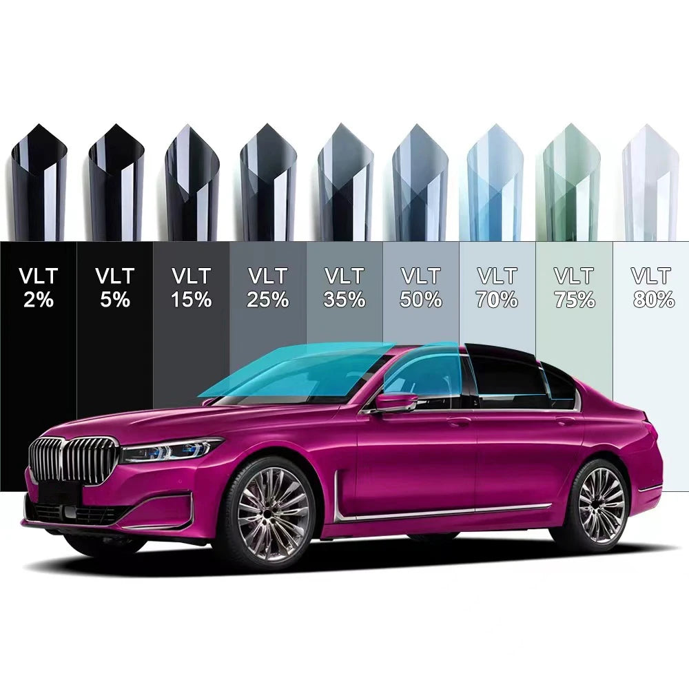 فيلم عزل عالي بتقنية النانو سيراميك كربون لنوافذ السيارات من مادة PET شفافة عالية الوضوح وزجاجية، فيلم شمسي غير عضوي بالجملة لنوافذ السيارات